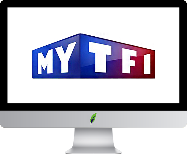 Afbeelding computerscherm met logo TF1 - Frankrijk - in kleur op transparante achtergrond - 600 * 496 pixels